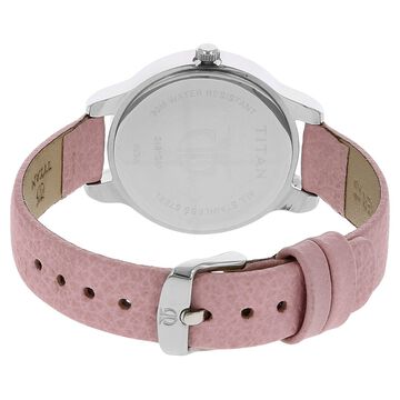 Titan Quartz Analog Silver Dial Pink Leather Strap Watch For Women
