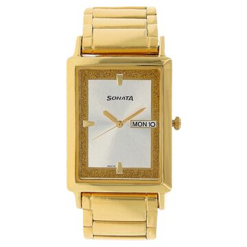 Sonata Quartz Analog with Day and Date White Dial Stainless Steel Strap Watch for Men