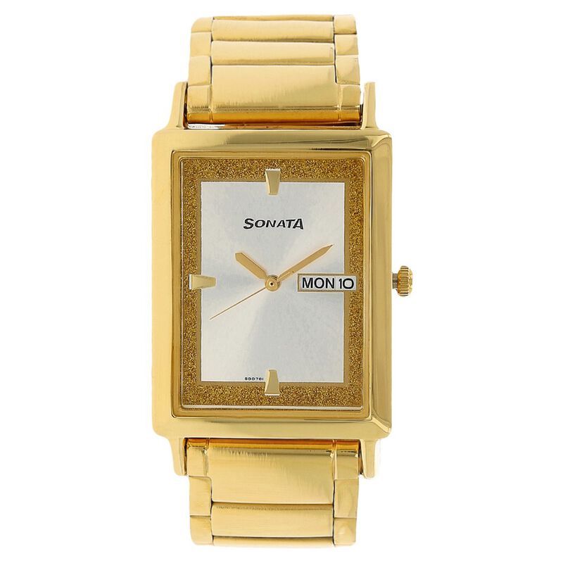 Sonata Quartz Analog with Day and Date White Dial Stainless Steel Strap Watch for Men