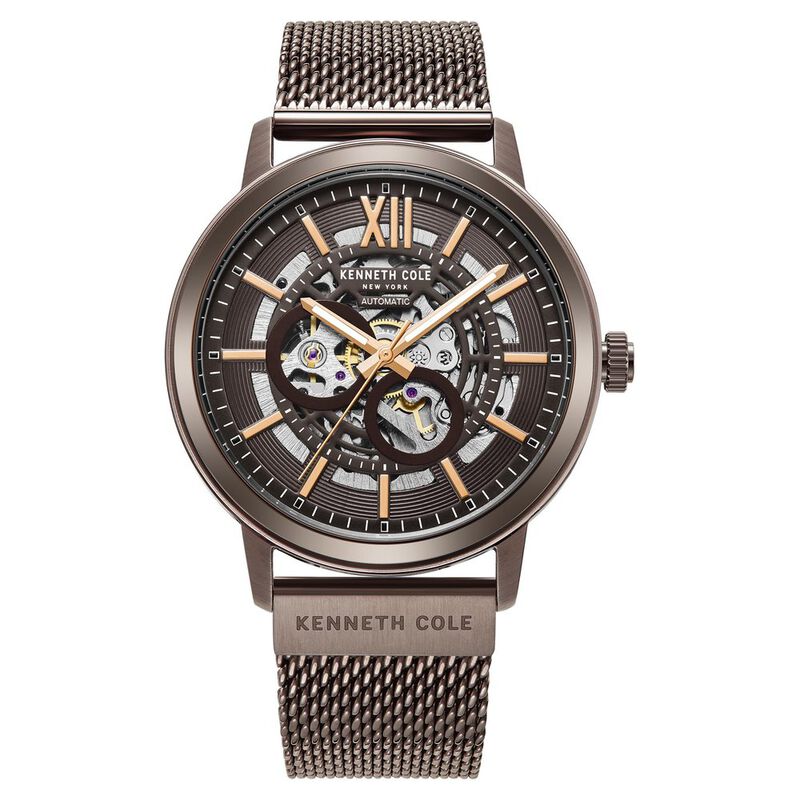 Kenneth Cole Automatic Brown Dial Brown Stainless Steel Strap Watch For Men