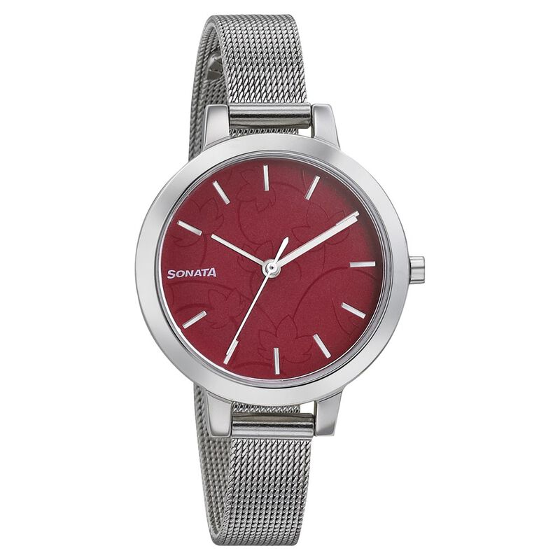 Sonata Silver Lining Red Dial Women Watch With Stainless Steel Strap - image number 0