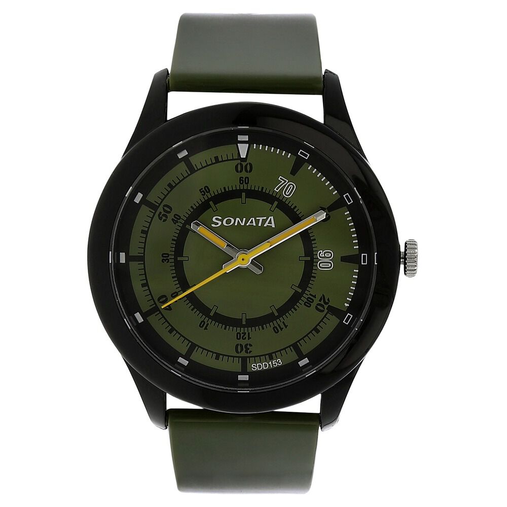 Buy Online SF Quartz Analog Green Dial Plastic Strap Watch for Men nm77007pp01 Titan