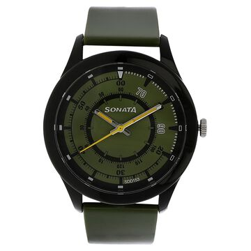 SF Quartz Analog Green Dial Plastic Strap Watch for Men