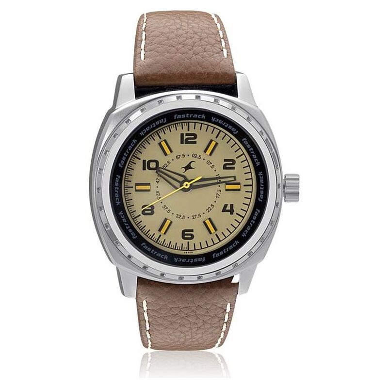 Fastrack Quartz Analog Brown Dial Leather Strap Watch for Guys