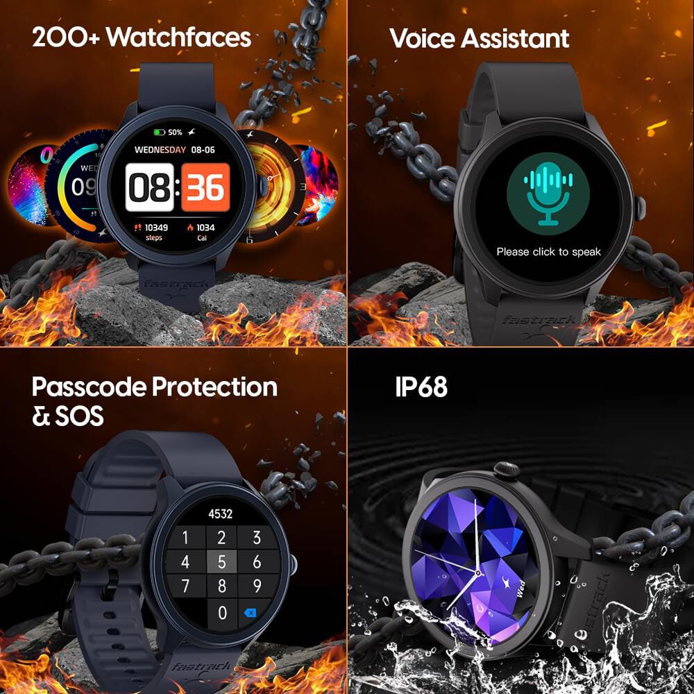 Buy Online Fastrack Reflex Invoke Smartwatch Grey BT Calling Advanced Chipset Breathing Rate IP68 38091pp02 Titan