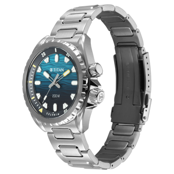 Titan Zero Hour Diver's 200m Analog with Blue Dial Silver Stainless Steel Strap Watch for Men