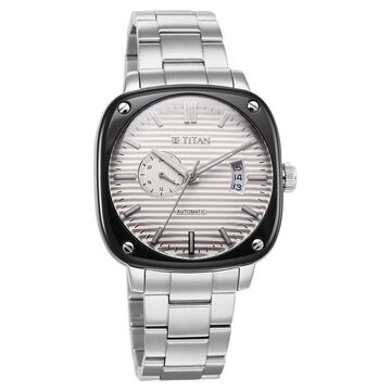 Titan Vintage Concealed Automatic Analog with White Dial Silver Stainless Steel Strap Watch for Men