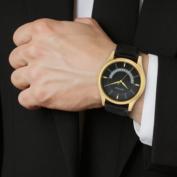 Titan Lagan Black Dial Analog Leather Strap Watch for Men - image number 5
