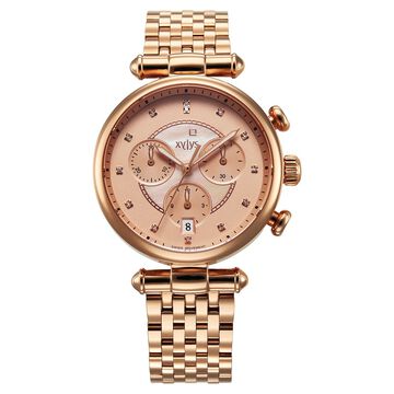 Xylys Quartz Chronograph Rose Gold Dial Rose Gold Stainless Steel Strap Watch For Women