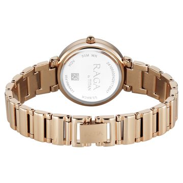 Titan Raga Spotlight Quartz Analog Mother of Pearl Dial Rose Gold Metal Strap Watch For Women