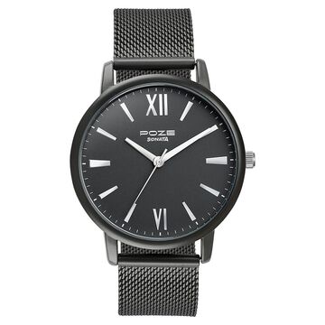 Sonata Poze Quartz Analog Black Dial Mesh Strap Watch for Men