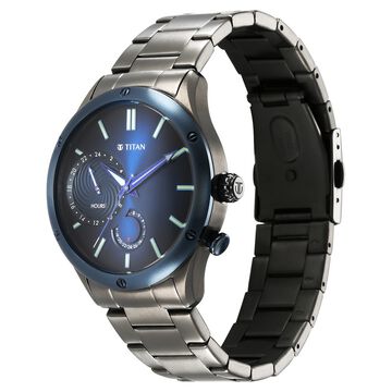 Titan Stellar Multifunction Blue Dial Grey Stainless Steel Strap Watch For Men