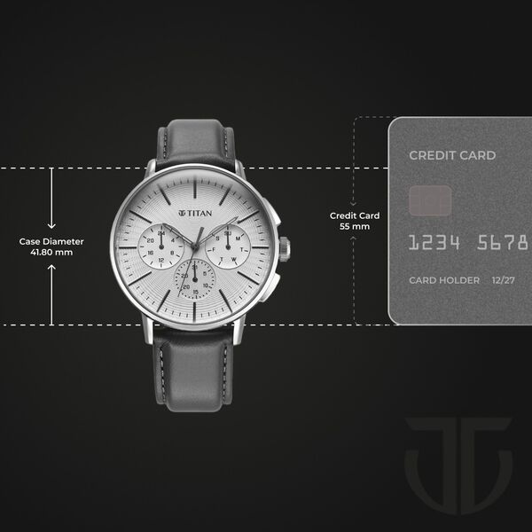 Titan Light leathers Multifunction Silver Dial Leather Strap Watch For Men - image number 2