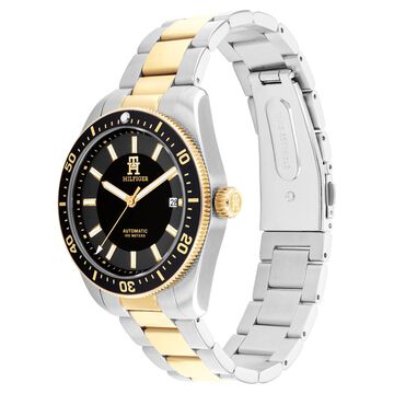 Tommy Hilfiger Automatic Black Dial Two Toned Color Stainless Steel Strap Watch For Men