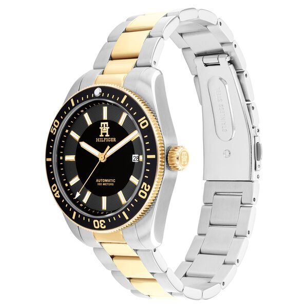 Tommy Hilfiger Automatic Black Dial Two Toned Color Stainless Steel Strap Watch For Men - image number 1