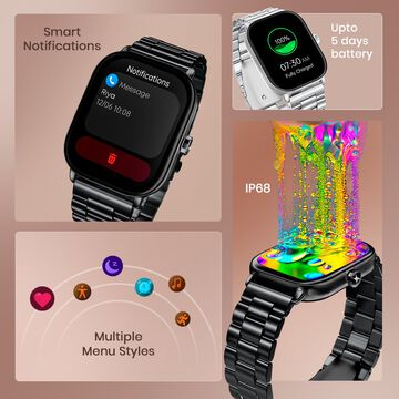 Fastrack Radiant FX2 Luxury Metal Smartwatch with largest 5.1 AMOLED Display with Functional Crown With Silver Strap