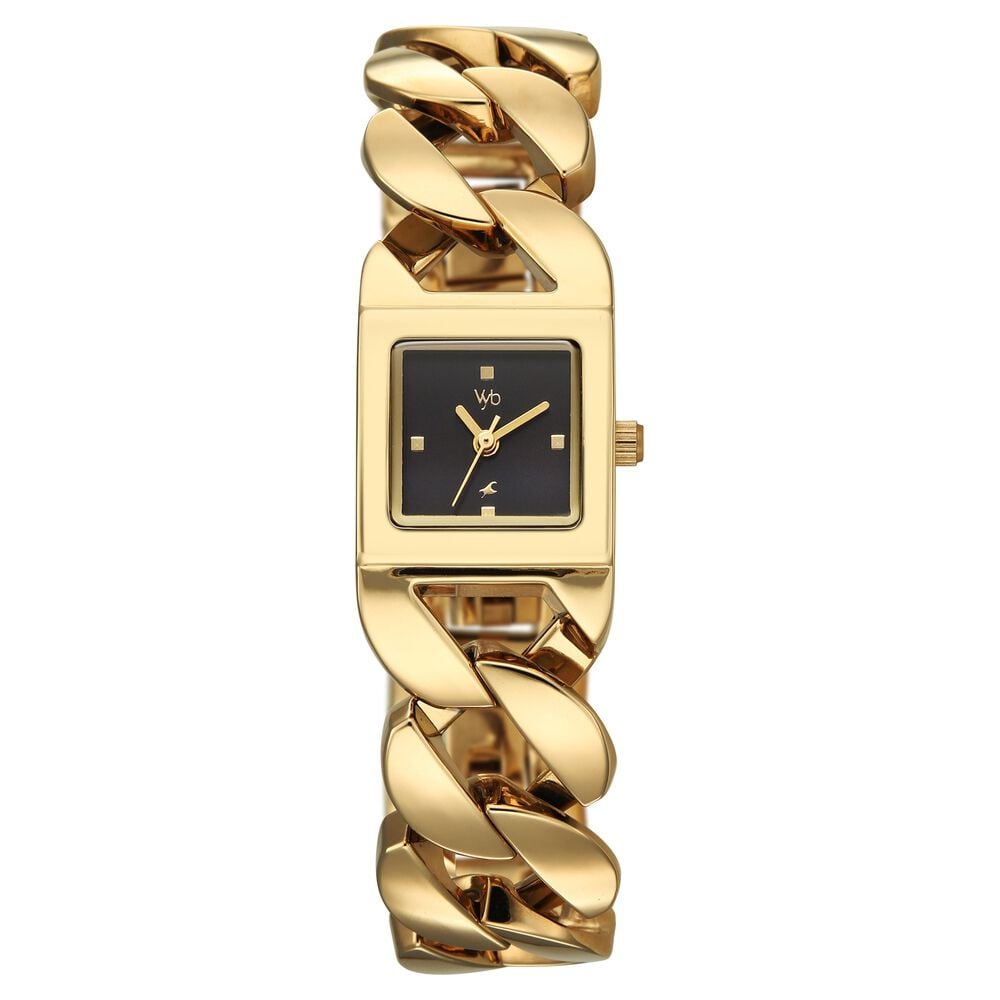 Vyb Runway By Fastrack Quartz Analog Black Dial Golden Metal Strap Watch For Girls-image-21