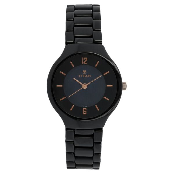 Titan Quartz Analog Black Dial Ceramic Strap Watch for Women - image number 0