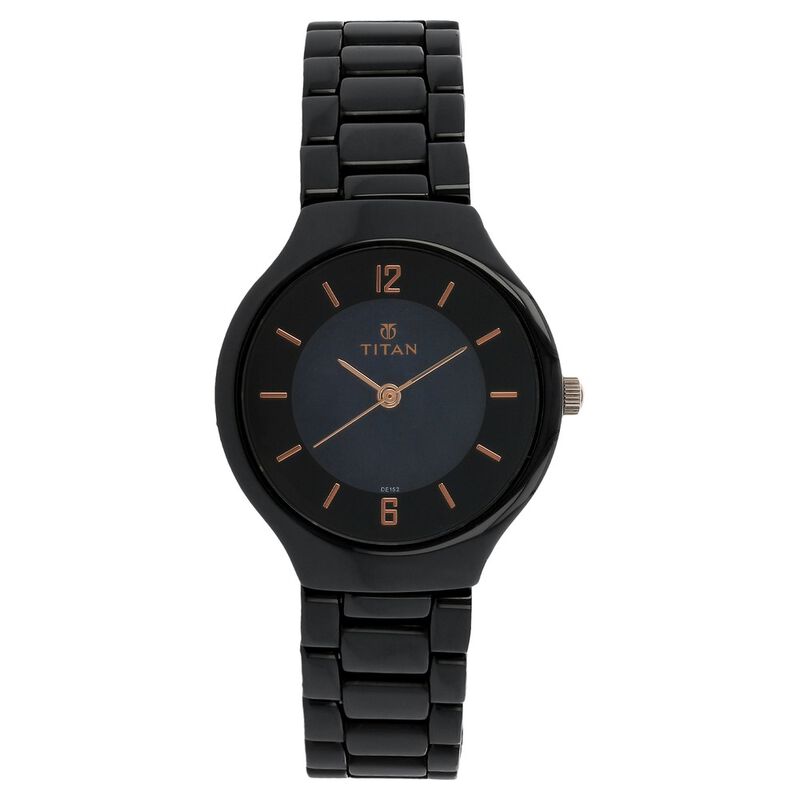 Titan Quartz Analog Black Dial Ceramic Strap Watch for Women