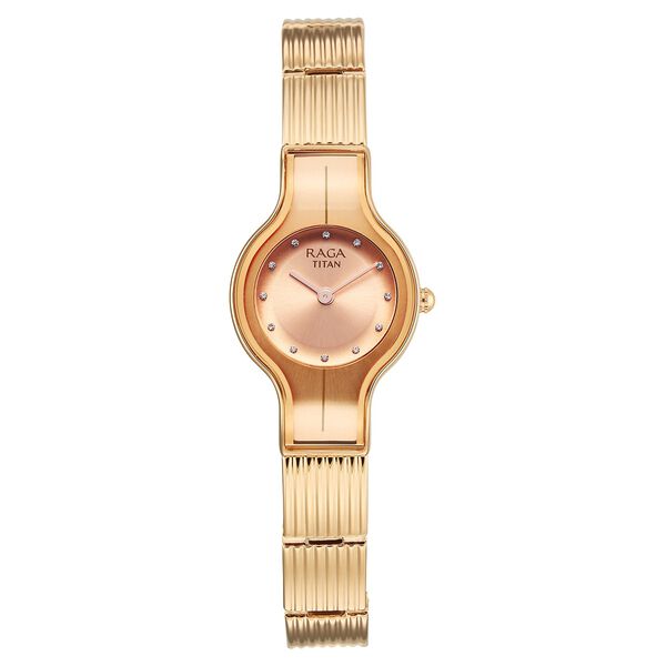 Titan Raga Glimmers Quartz Analog Brown Dial Rose Gold Metal Strap Watch For Women - image number 1