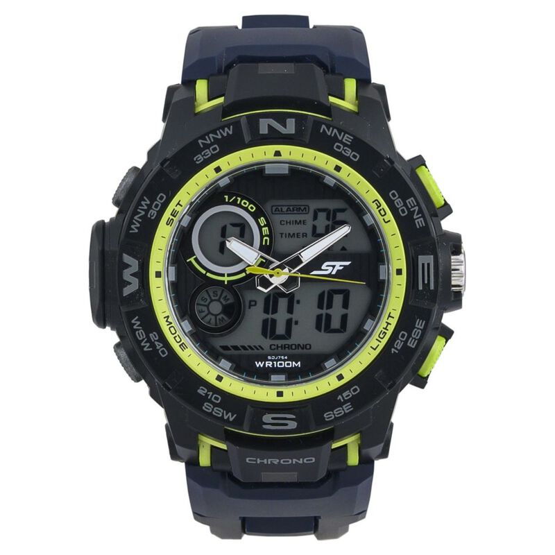 SF Neon Quartz Analog Digital Dial PU Strap Watch for Men