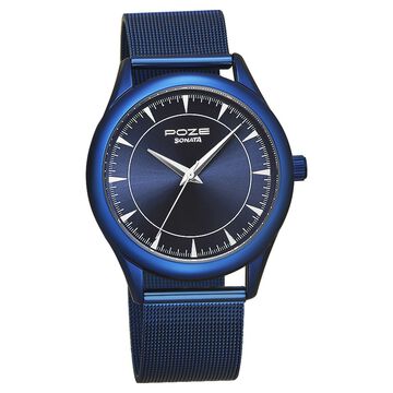 Poze by Sonata Quartz Analog Blue Dial Stainless Steel Strap Watch for Men