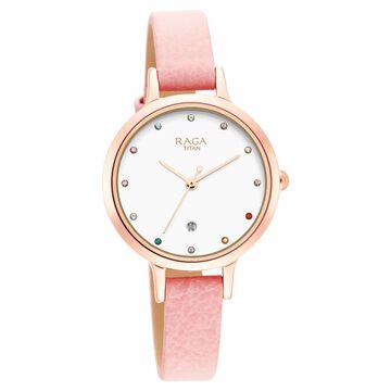 Titan Raga Viva Quartz Analog with Date White Dial Leather Strap Watch for Women