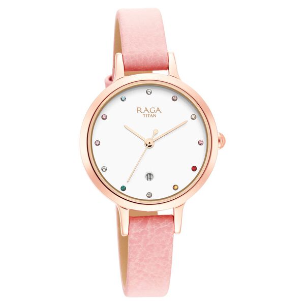 Titan Raga Viva Quartz Analog with Date White Dial Leather Strap Watch for Women - image number 0