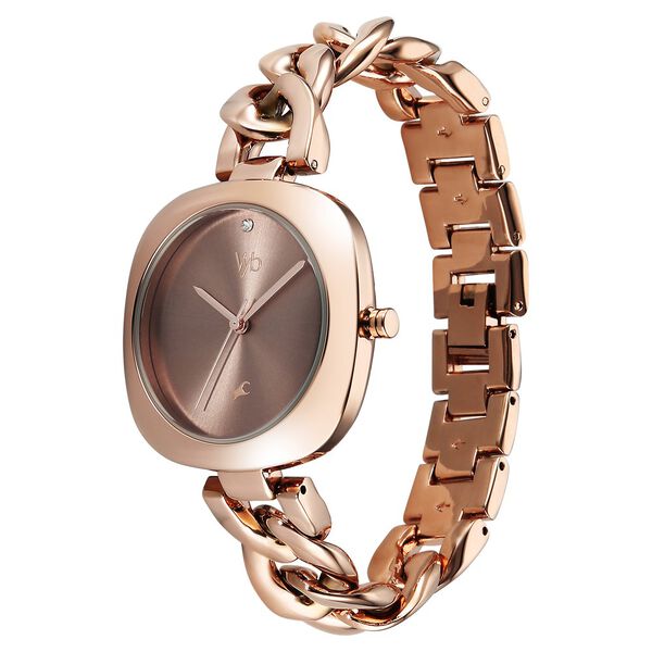 Vyb Spotlight By Fastrack Quartz Analog Brown Dial Rose Gold Metal Strap Watch For Girls - image number 4