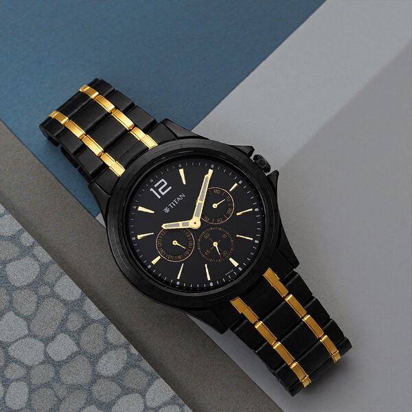 Men's Titan Black Watch Titan Black And Gold Black Dial