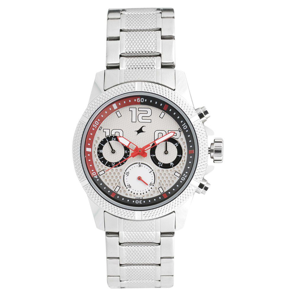 Buy Online Fastrack Loopholes Quartz Multifunction Silver Dial Stainless Steel Strap Watch for Guys 3169sm01 Titan
