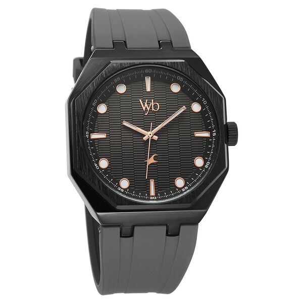 Vyb Rebel By Fastrack Quartz Analog Black Dial Grey Silicone Strap Watch For Guys - image number 2