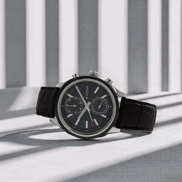 Titan Men's Midnight Precision: Multifunction Blue Dial with Classic  Leather Strap Watch