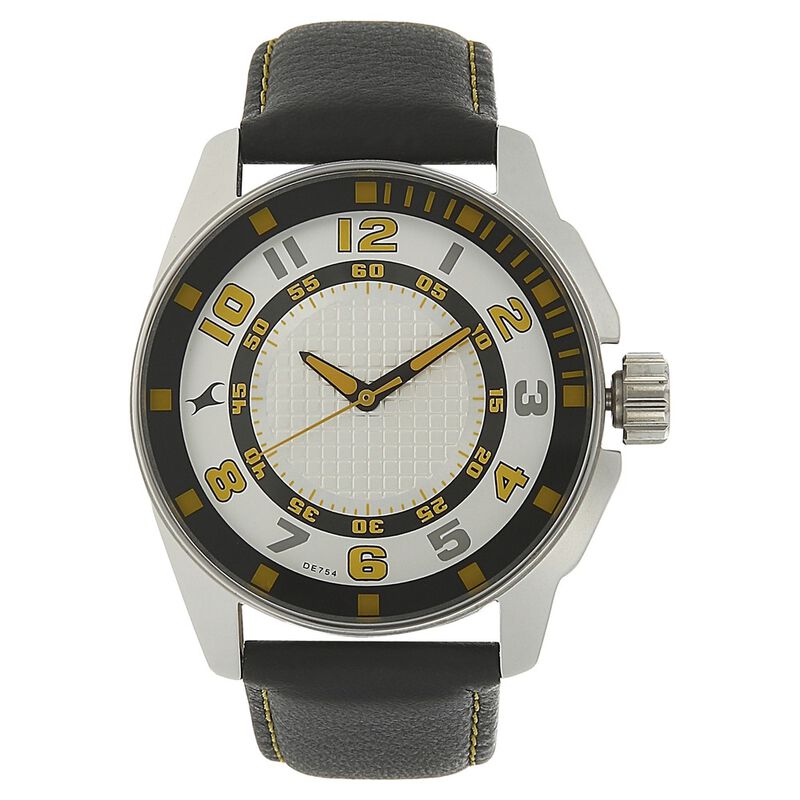 Fastrack Quartz Analog Silver Dial Leather Strap Watch for Guys