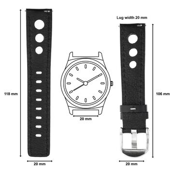 20 mm Black Genuine Leather Straps for Men
