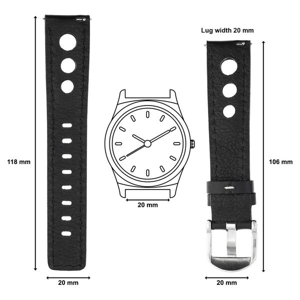 20 mm Black Genuine Leather Straps for Men - image number 1