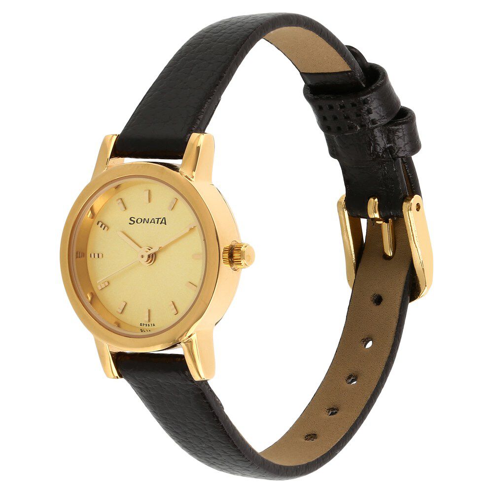 Buy Online Sonata Quartz Analog Champagne Dial Leather Strap Watch for Women ns8976yl01w Titan