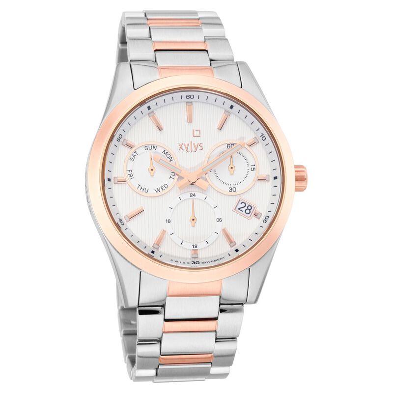 Xylys Swiss Multifunction Two Toned Stainless Steel Strap White Dial Watch For Men