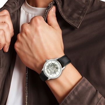 Titan Automatic Silver Dial Black Leather Strap Watch for Men
