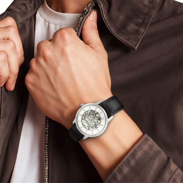 Titan Automatic Silver Dial Black Leather Strap Watch for Men - image number 5