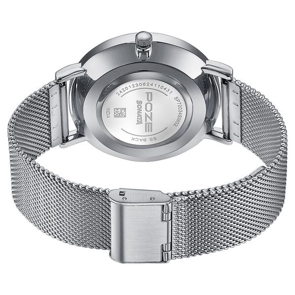 Sonata Poze Quartz Analog White Dial Silver Metal Strap Watch For Men - image number 5