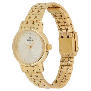 Titan Quartz Analog Champagne Round Dial Golden Stainless Steel Strap Watch For Women