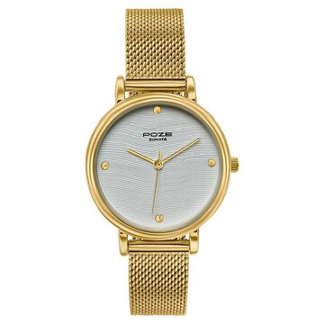 Poze By Sonata Quartz Analog White Dial Golden Metal Strap Watch For Women