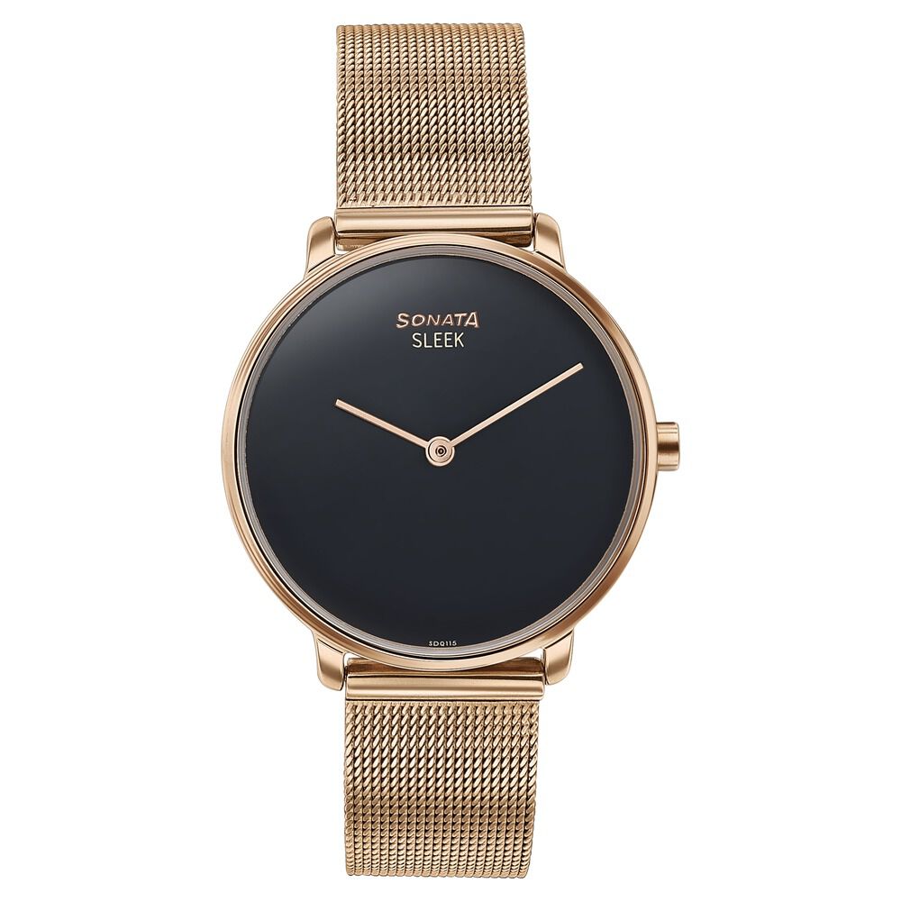 Sonata Sleek Quartz Analog Black Dial Rose Gold Stainless Steel Strap Watch for Women-picture-17
