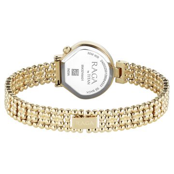 Titan Raga Spotlight Quartz Analog White Dial Golden Metal Strap Watch For Women