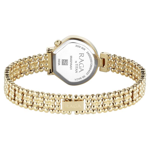 Titan Raga Spotlight Quartz Analog White Dial Golden Metal Strap Watch For Women - image number 5