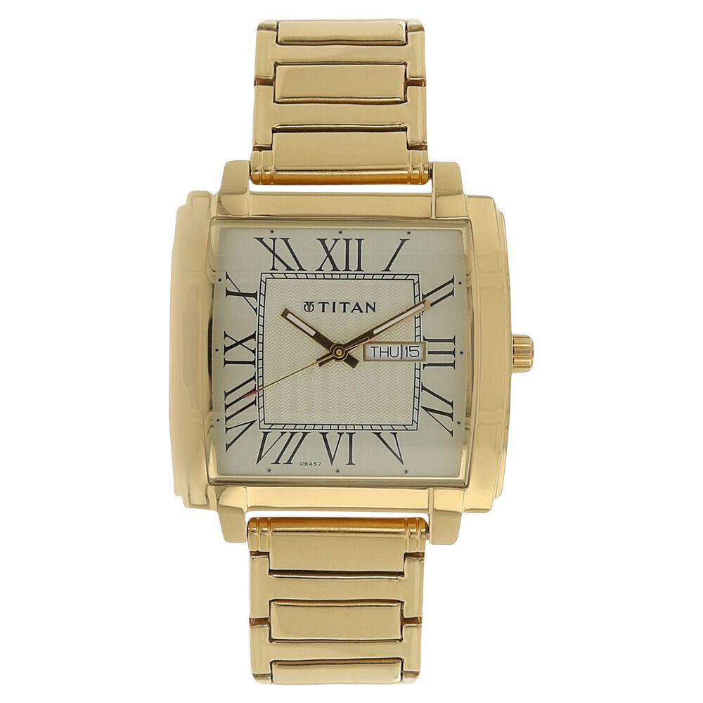 Buy Online Titan Quartz Analog with Day and Date Champagne Dial