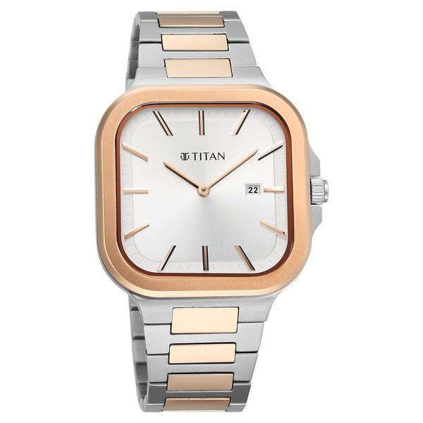 Titan Classique Slim Square Quartz Analog with Date Silver Dial Stainless Steel Strap Watch for Men - image number 1