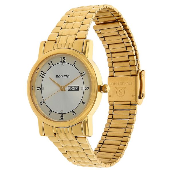Sonata Quartz Analog with Day and Date Silver Dial Stainless Steel Strap Watch for Men - image number 1