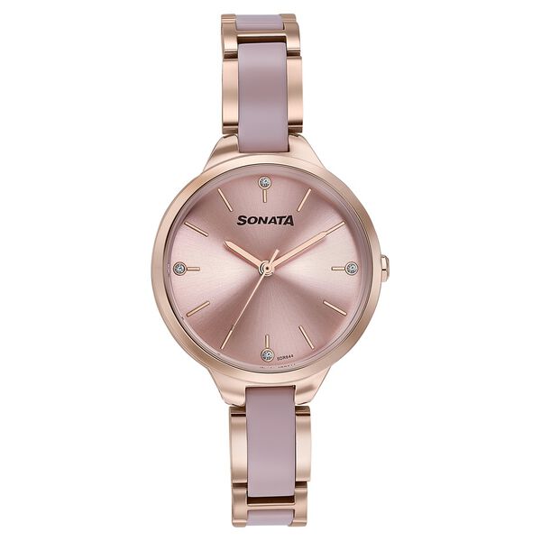 Sonata Wedding Edit Quartz Analog Pink Dial Stainless Steel With Acetate Strap Watch For Women - image number 1